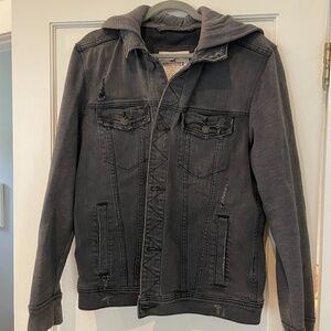 Hollister Men's Large Distressed Denim Hooded Jacket